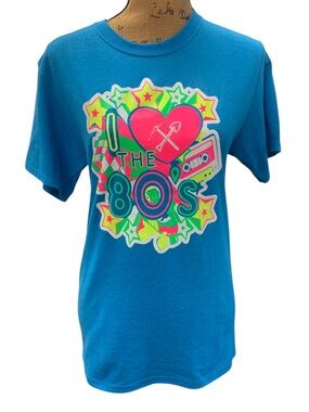 Port & Company Women’s Vintage Retro Neon I Love the 80s Graphic Top  sz-Small